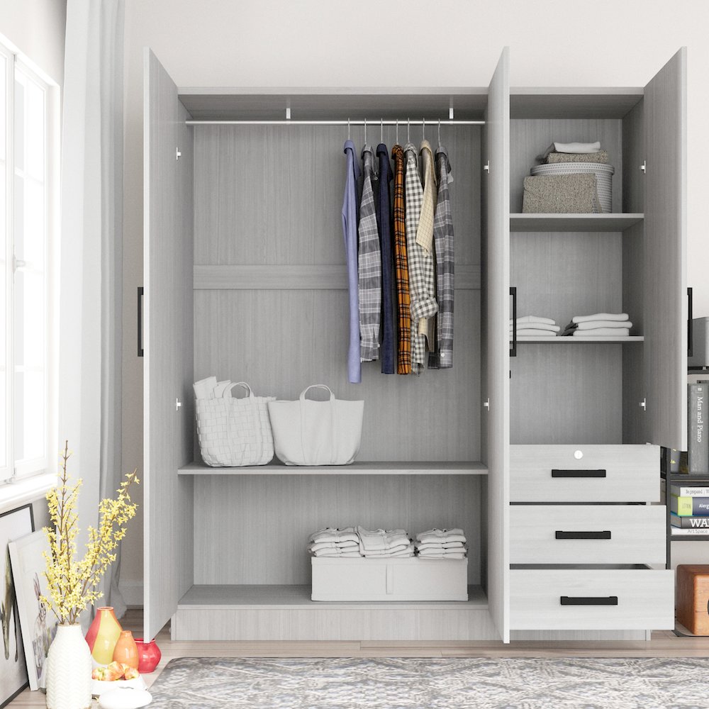 61"Wide Armoire Wardrobe Closet For Hanging With 3 Drawers & Shelves. Picture 5