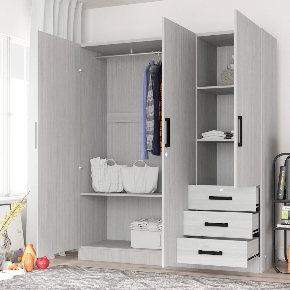 61"Wide Armoire Wardrobe Closet For Hanging With 3 Drawers & Shelves. Picture 6