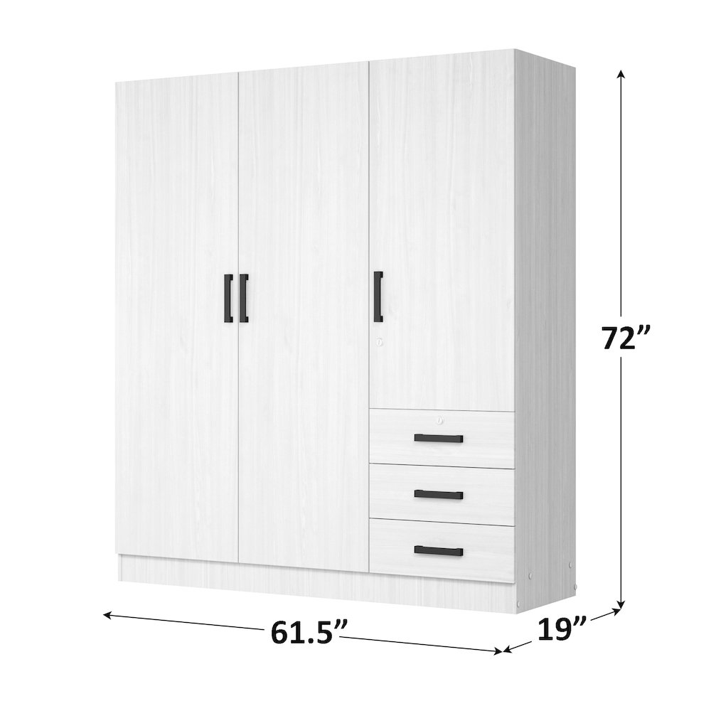 61"Wide Armoire Wardrobe Closet For Hanging With 3 Drawers & Shelves. Picture 7