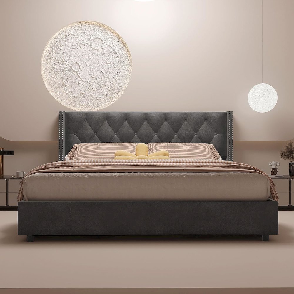 Amelia 4-Drawer Velvet Platform Bed. Picture 1