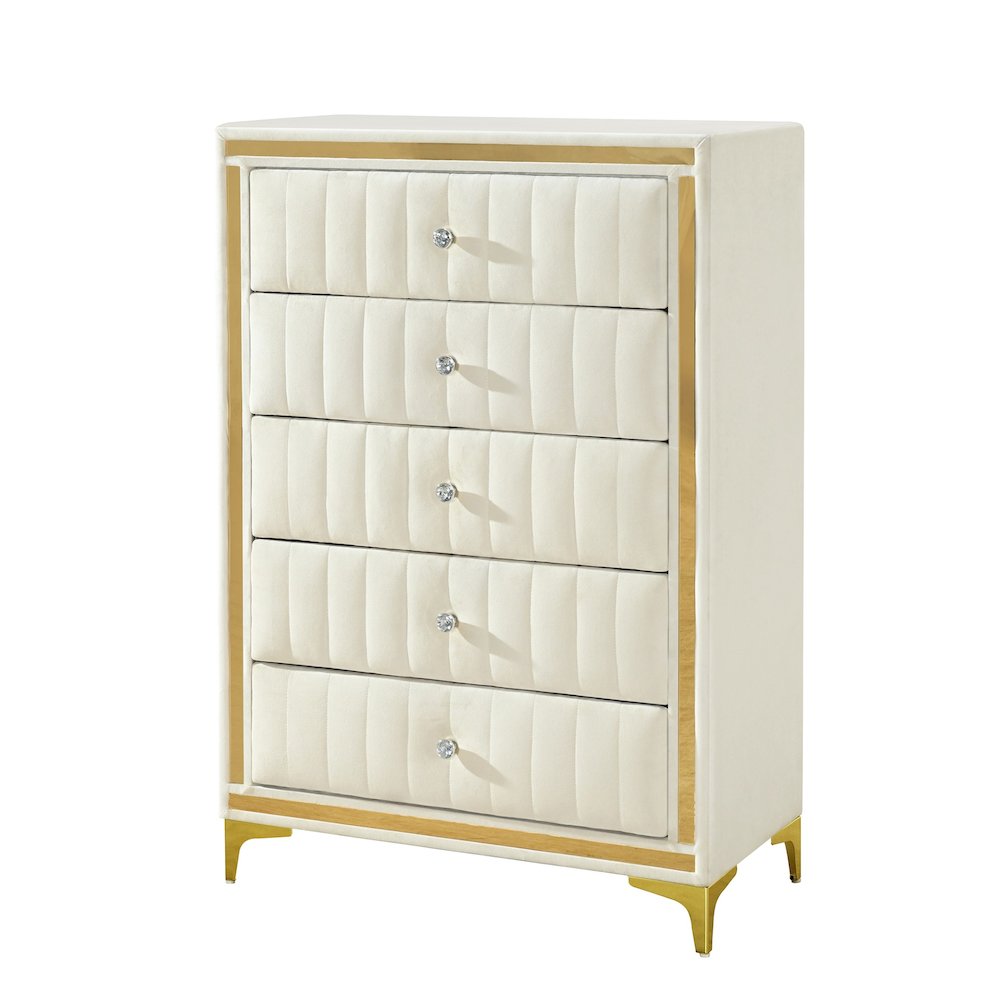 5-Drawer Chest Dresser with Gold Legs and Gold Trim - Fully Assembled. Picture 1