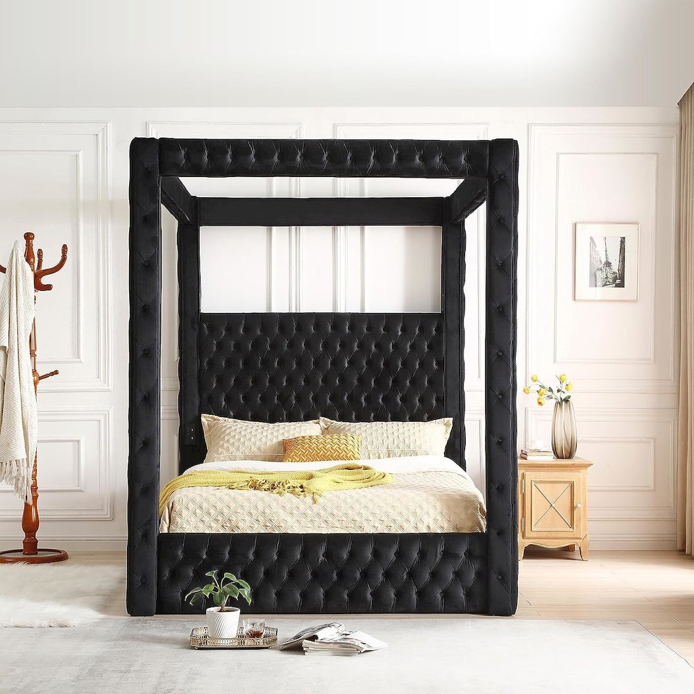 Luxurious Velvet Canopy Dream Bed with Speaker & USB Connection. Picture 1
