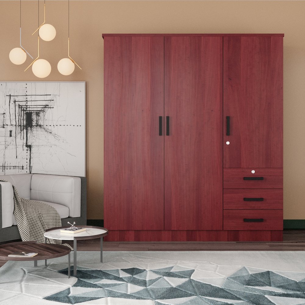 Violet Wardrobe Closet 3 Doors and 3 Drawers (Mahogany). Picture 2