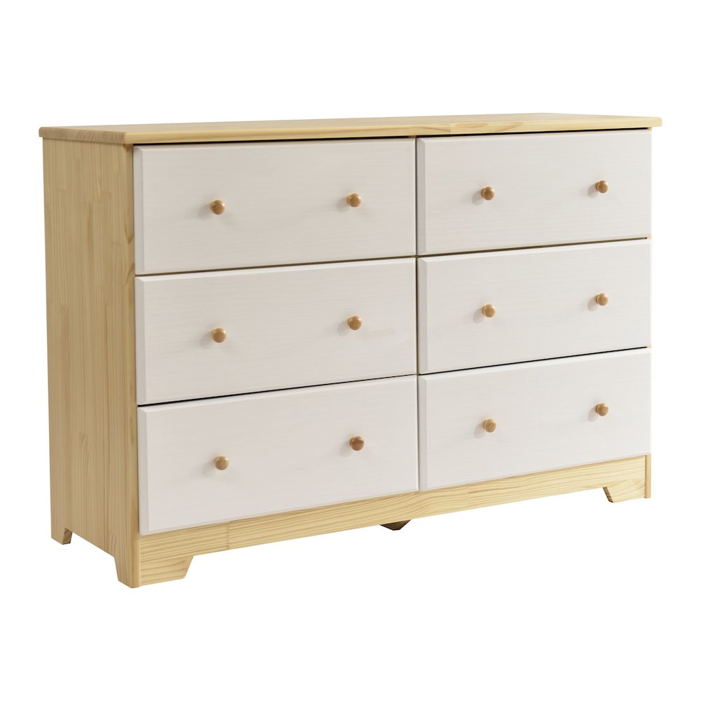 Solid Pine Wood 6 Drawer Double Dresser (Natural & White). Picture 1