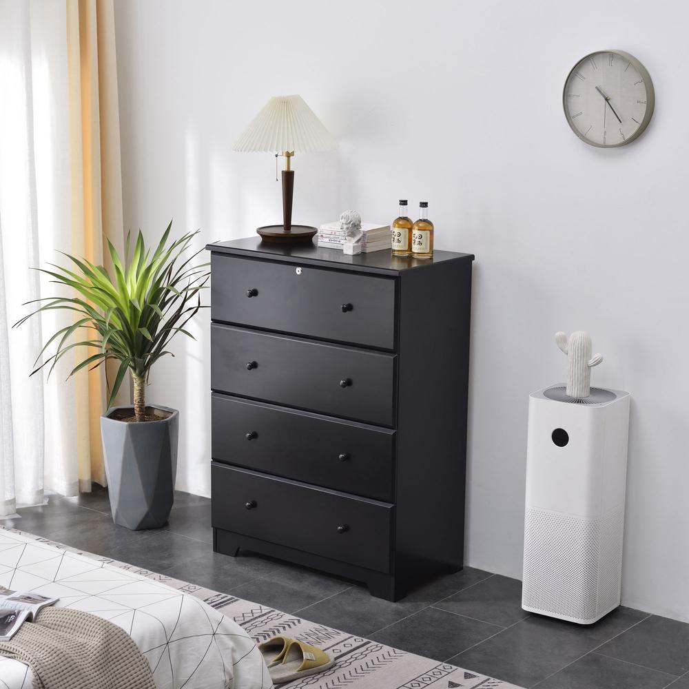 Better Home Products Isabela Solid Pine Wood 4 Drawer Chest Dresser in Black. Picture 4