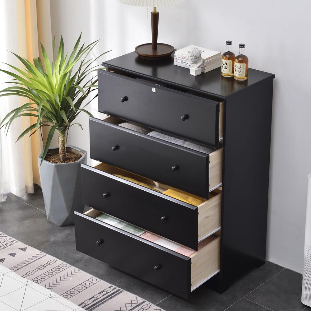 Better Home Products Isabela Solid Pine Wood 4 Drawer Chest Dresser in Black. Picture 5