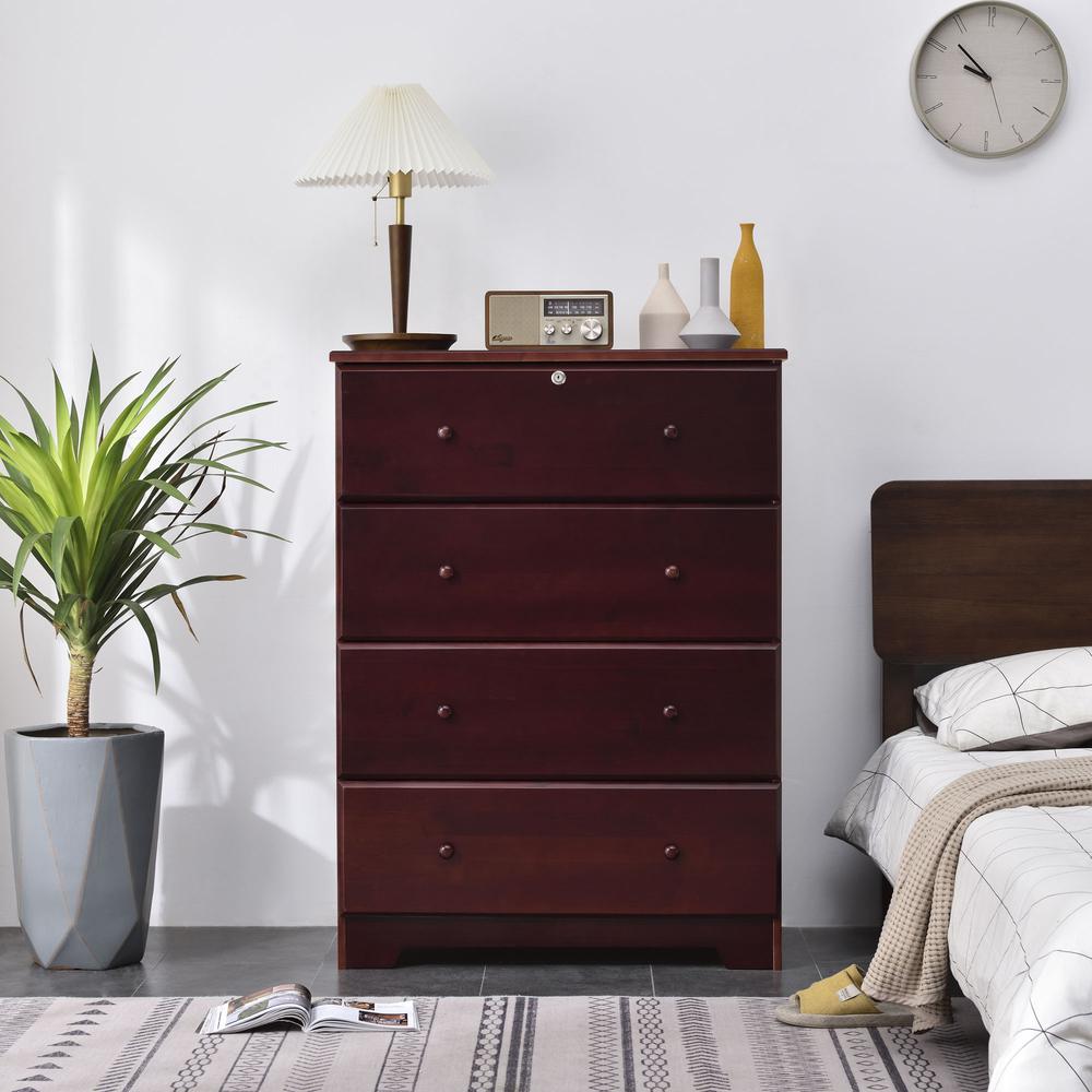 Better Home Products Isabela Solid Pine Wood 4 Drawer Chest Dresser in Mahogany. Picture 2