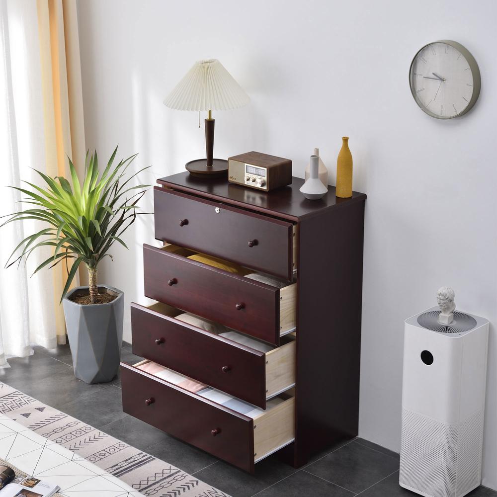 Better Home Products Isabela Solid Pine Wood 4 Drawer Chest Dresser in Mahogany. Picture 3