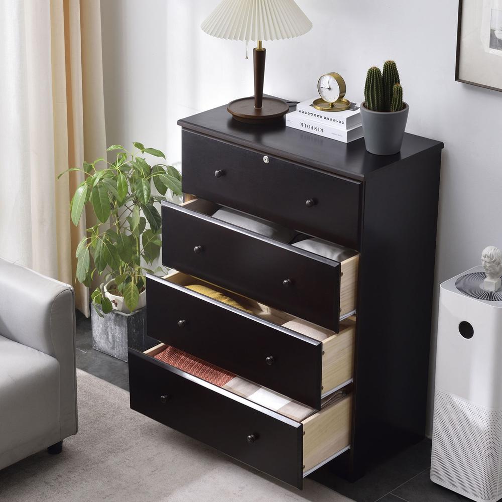 Better Home Products Isabela Solid Pine Wood 4 Drawer Chest Dresser in Tobacco. Picture 4