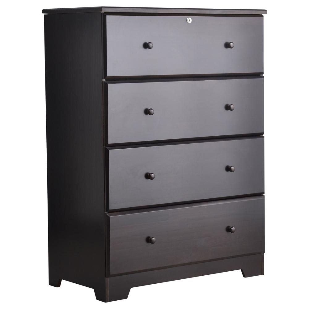 Better Home Products Isabela Solid Pine Wood 4 Drawer Chest Dresser in Tobacco. Picture 1
