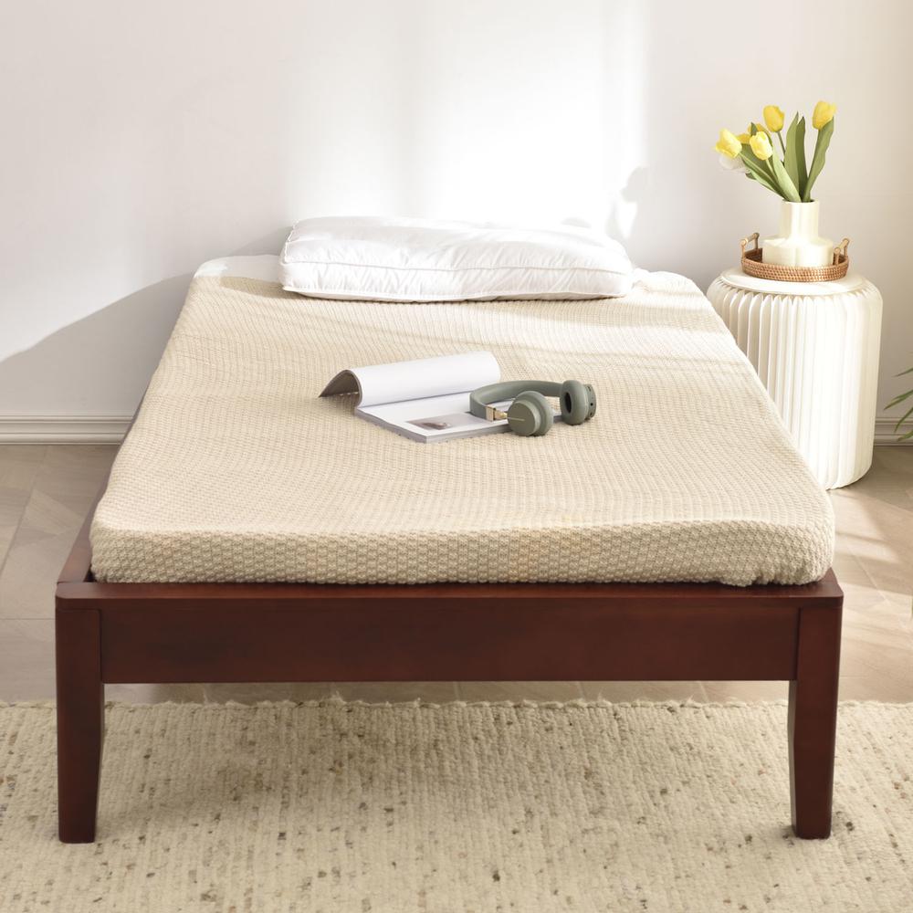 Better Home Products Stella Solid Pine Wood Twin Platform Bed Frame in Mahogany. Picture 4