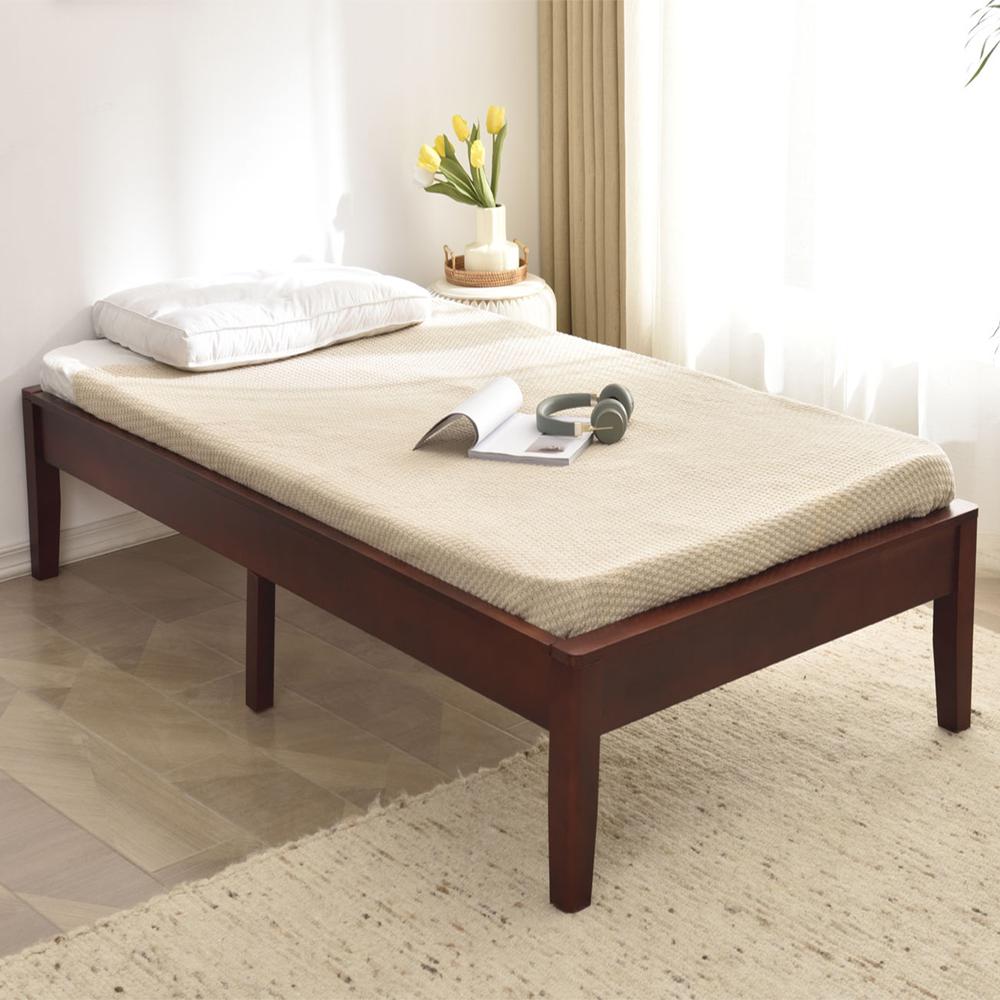 Better Home Products Stella Solid Pine Wood Twin Platform Bed Frame in Mahogany. Picture 6