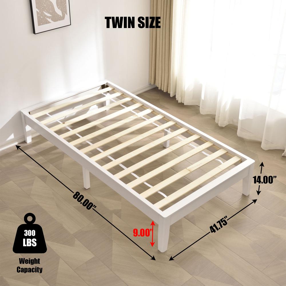 Better Home Products Stella Solid Pine Wood Twin Platform Bed Frame in White. Picture 2