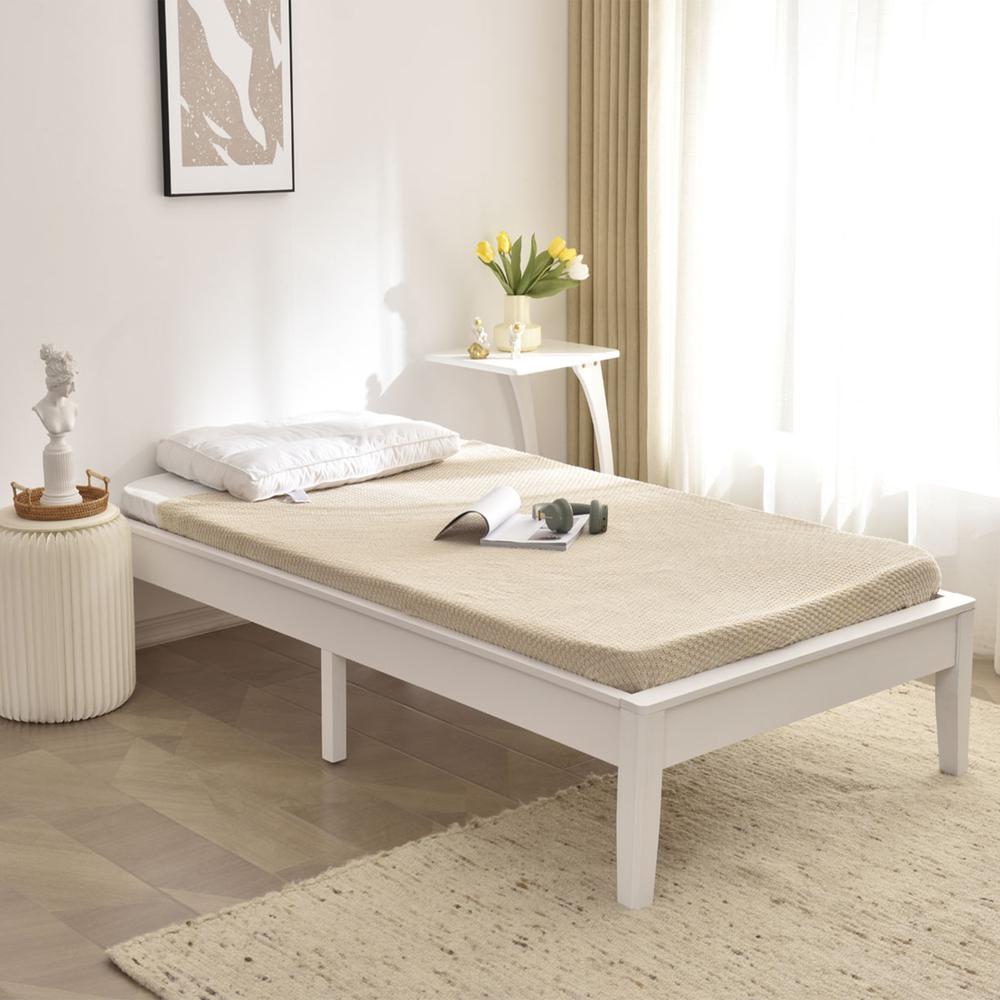 Better Home Products Stella Solid Pine Wood Twin Platform Bed Frame in White. Picture 3
