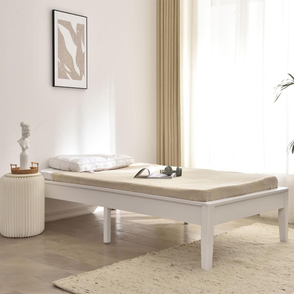 Better Home Products Stella Solid Pine Wood Twin Platform Bed Frame in White. Picture 5