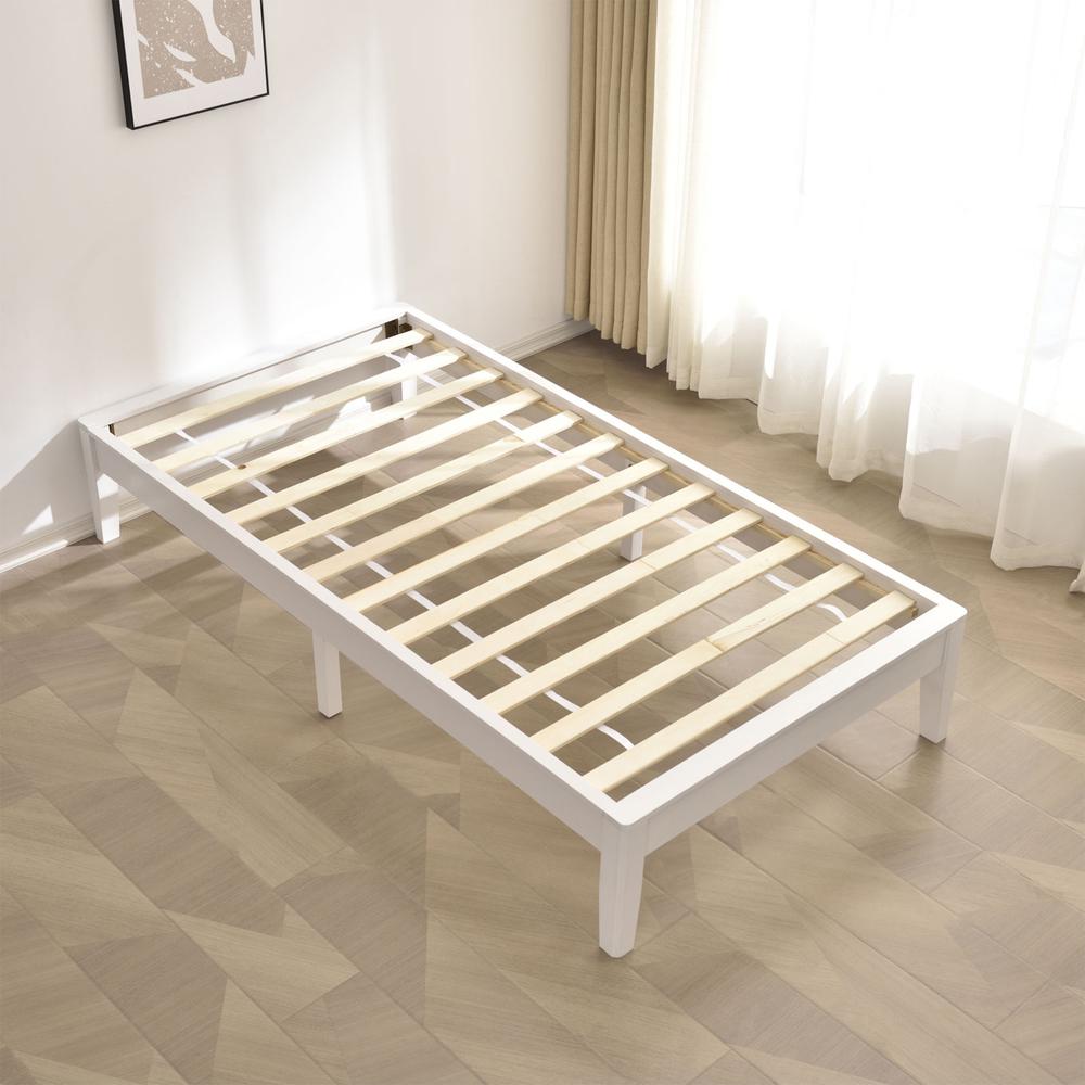 Better Home Products Stella Solid Pine Wood Twin Platform Bed Frame in White. Picture 6