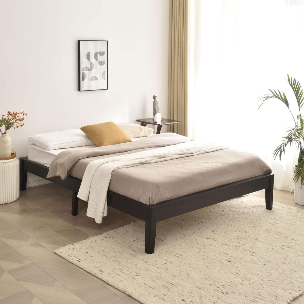 Better Home Products Stella Solid Pine Wood Full Platform Bed Frame in Black. Picture 3