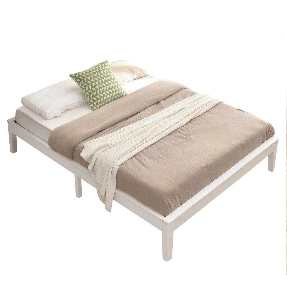 Better Home Products Stella Solid Pine Wood Full Platform Bed Frame in White. Picture 1