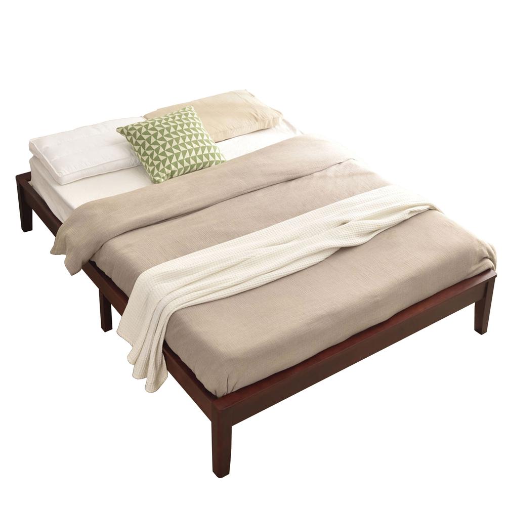 Better Home Products Stella Solid Pine Wood Queen Platform Bed Frame in Mahogany. Picture 1
