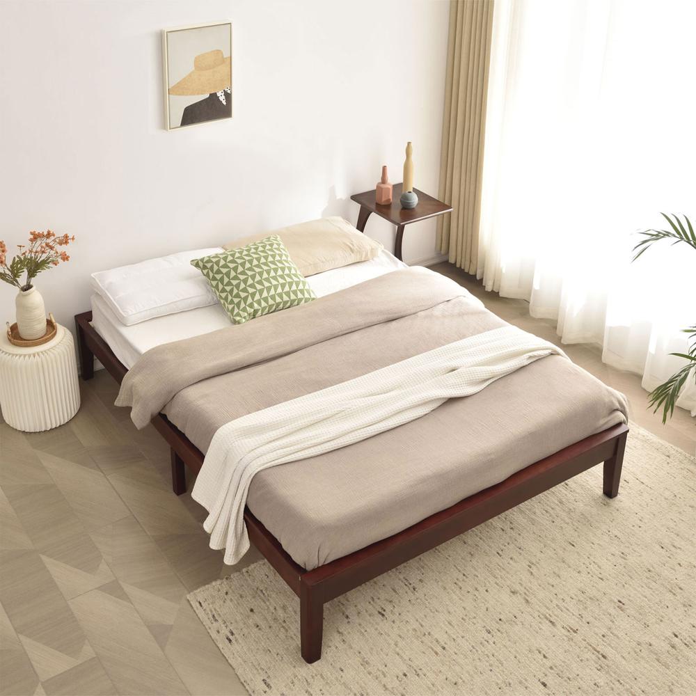 Better Home Products Stella Solid Pine Wood Queen Platform Bed Frame in Mahogany. Picture 3