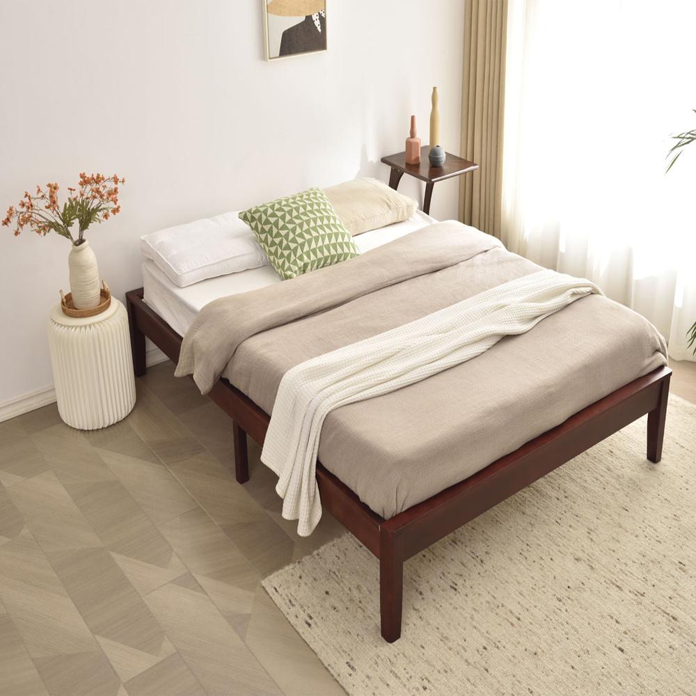Better Home Products Stella Solid Pine Wood Queen Platform Bed Frame in Mahogany. Picture 5