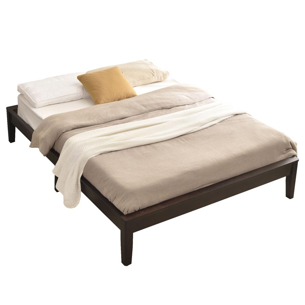 Better Home Products Stella Solid Pine Wood Queen Platform Bed Frame in Tobacco. Picture 1
