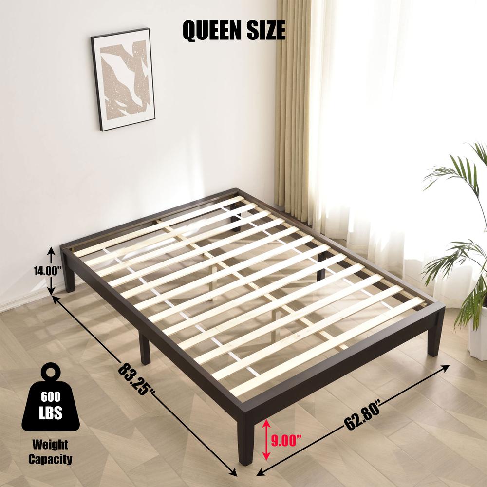 Better Home Products Stella Solid Pine Wood Queen Platform Bed Frame in Tobacco. Picture 4