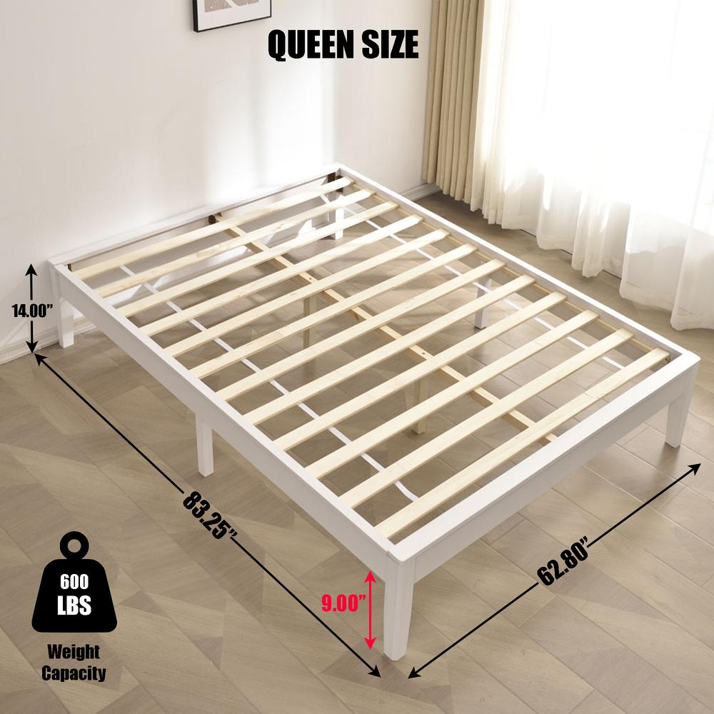 Better Home Products Stella Solid Pine Wood Queen Platform Bed Frame in White. Picture 2