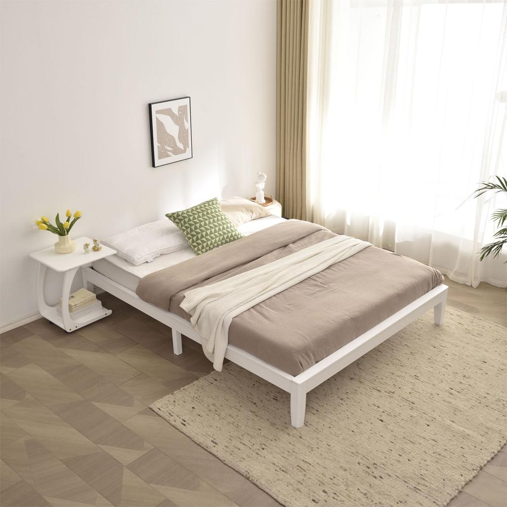 Better Home Products Stella Solid Pine Wood Queen Platform Bed Frame in White. Picture 3