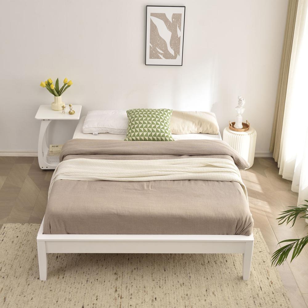 Better Home Products Stella Solid Pine Wood Queen Platform Bed Frame in White. Picture 4