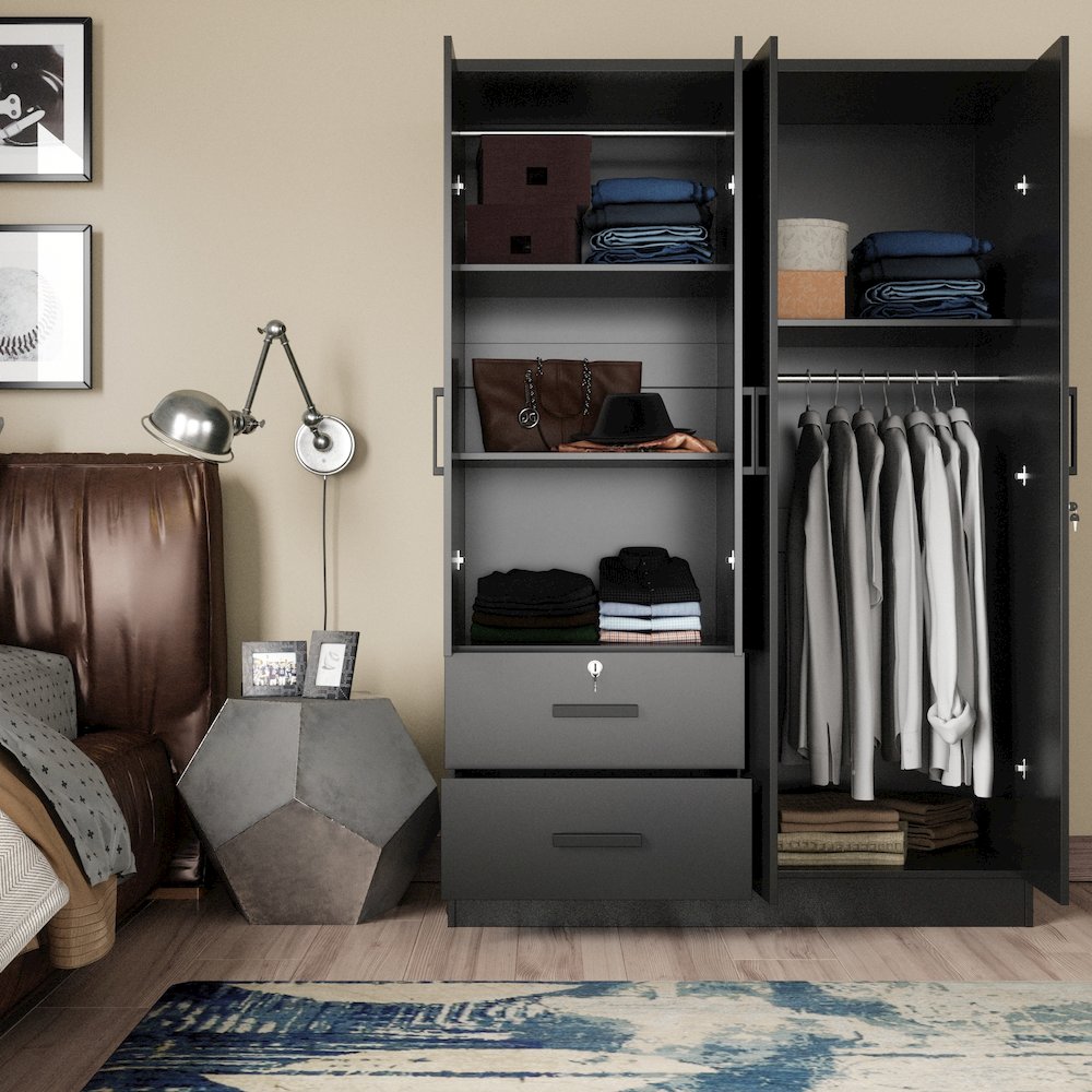 4 Doors Wardrobe 2 Drawers with Shelves 72" high. Picture 2
