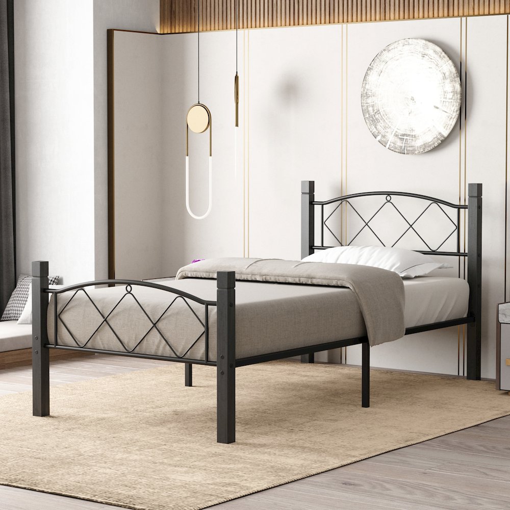 Hercules Twin Size Solid Wood Posts with Metal Bed Frame. Picture 2