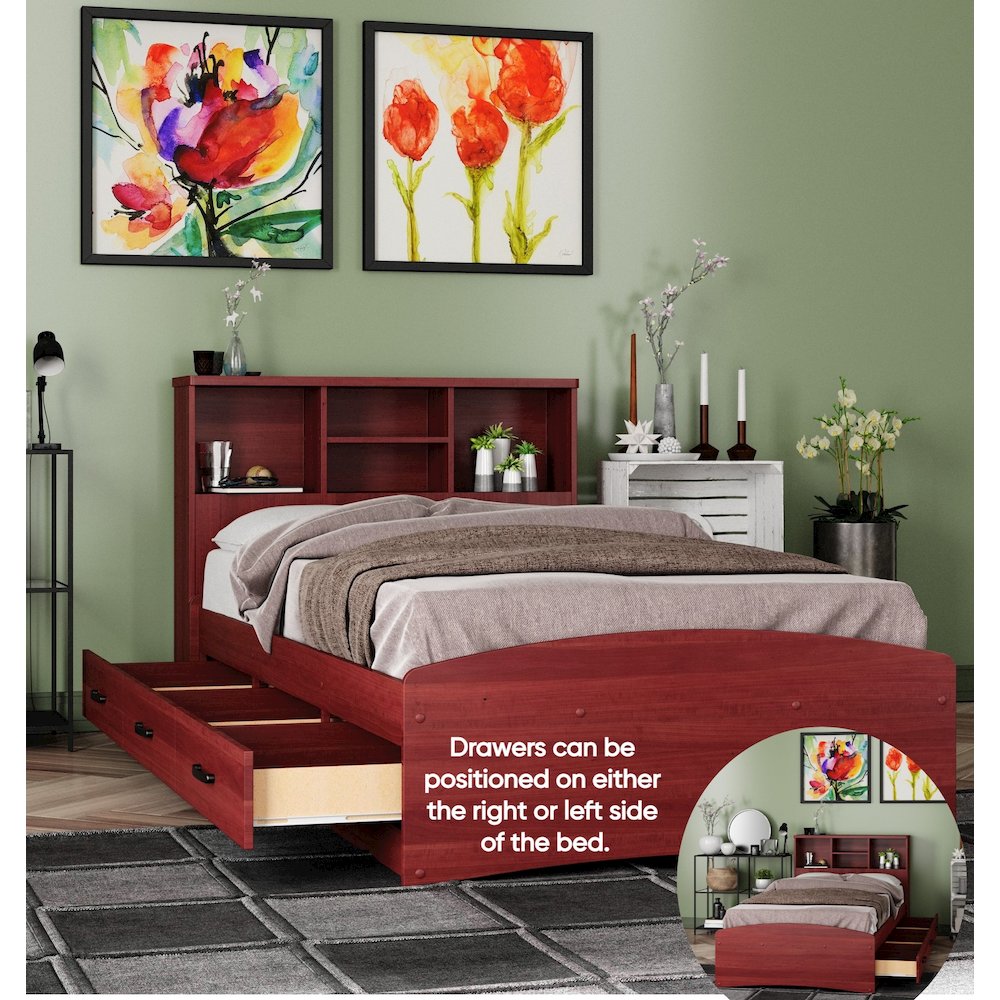 Captain Bed with 3 Drawers and Bookcase Headboard. Picture 1