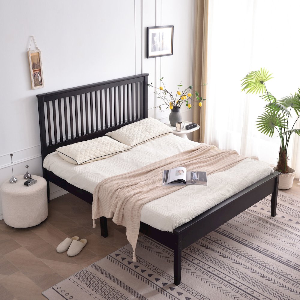 Woodpeckers Furniture And Mattress Solid Pine Wood Bed (Black, Queen). Picture 1