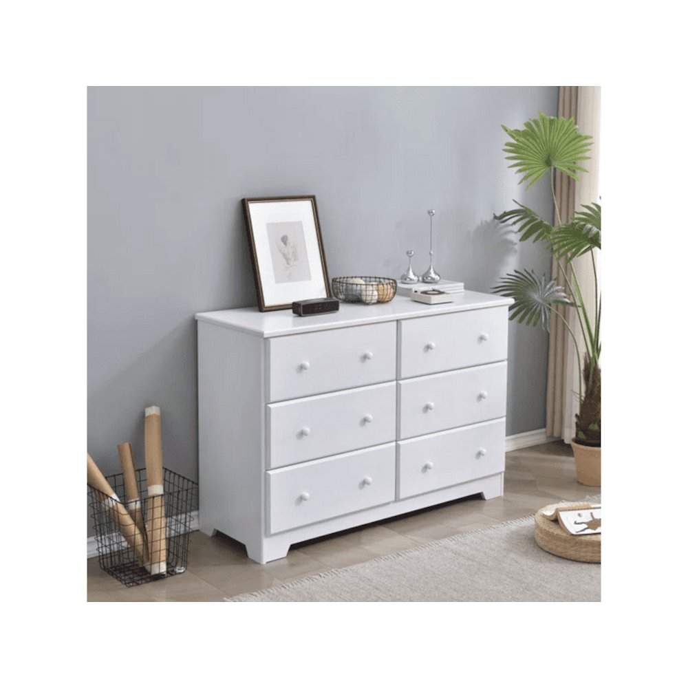 6 Drawer Solid Wood Double Dresser in White Color. Picture 2