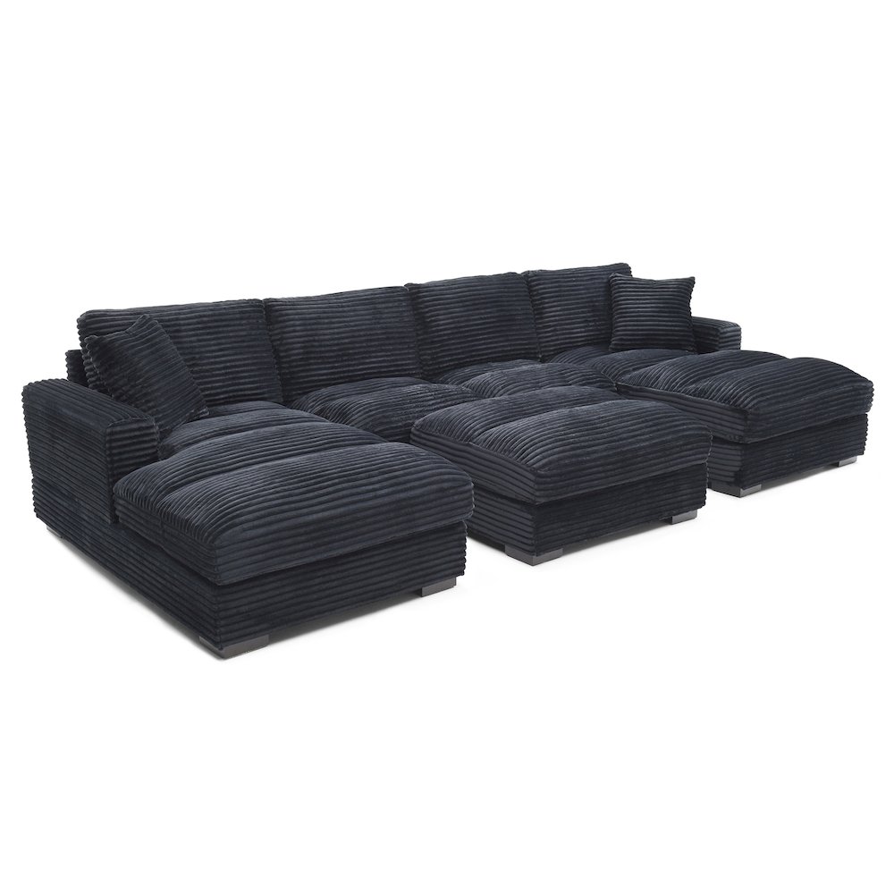 Scarlet Corduroy U-Shaped Double Chaise Sectional Sofa and Ottoman. Picture 1