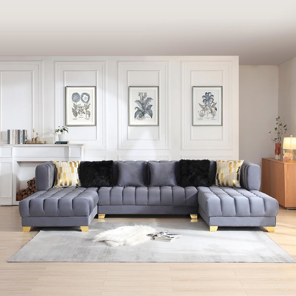 Marigold Velvet U-Shaped Double Chaise Sectional Sofa. Picture 2