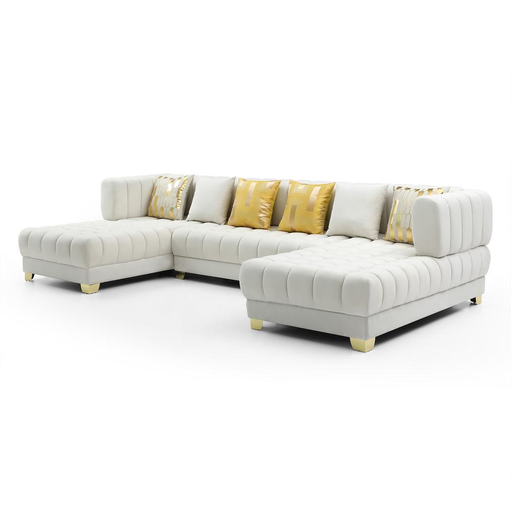 U-Shaped Double Chaise Sectional Sofa - 140" Large Couch with 6 Pillows. Picture 1