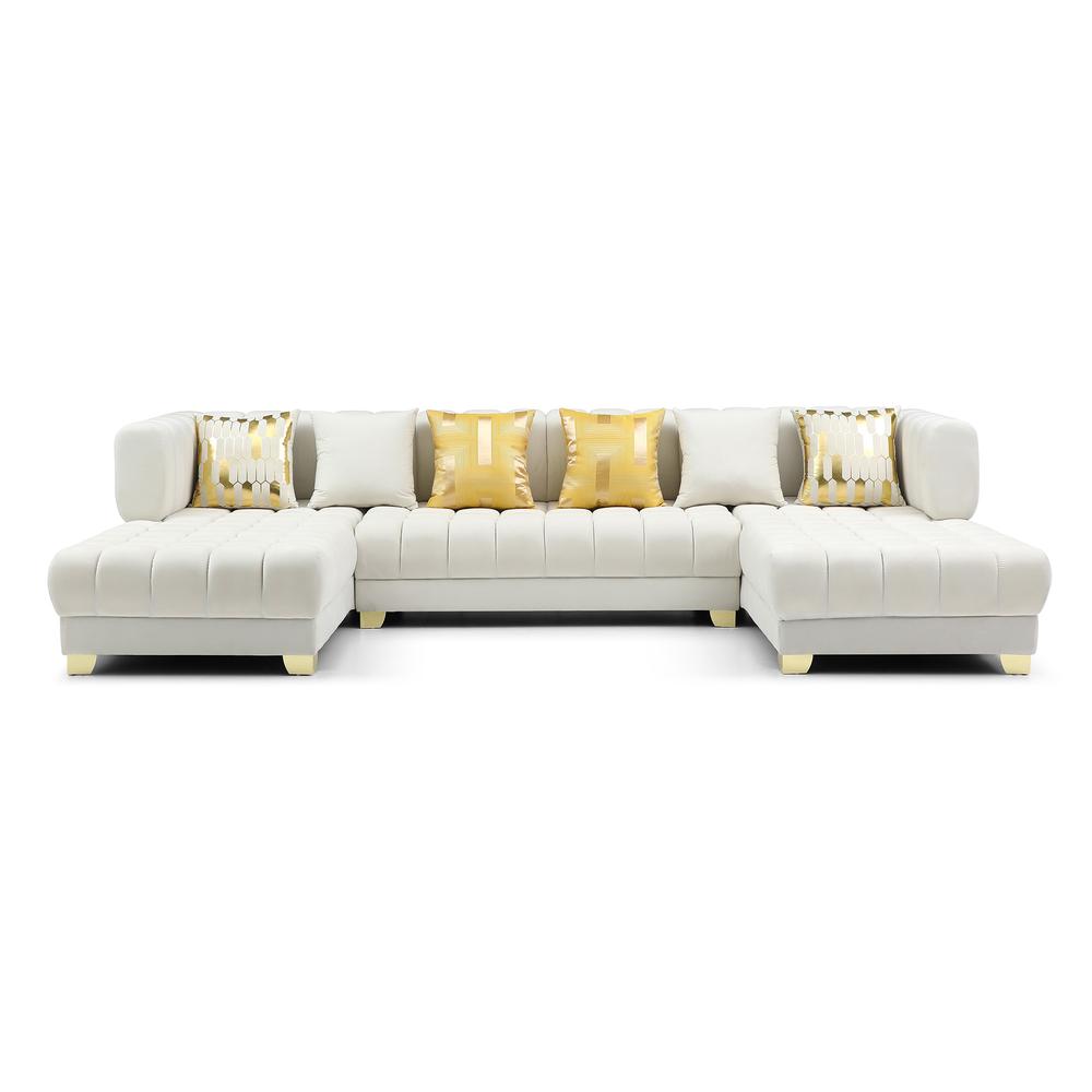 U-Shaped Double Chaise Sectional Sofa - 140" Large Couch with 6 Pillows. Picture 3