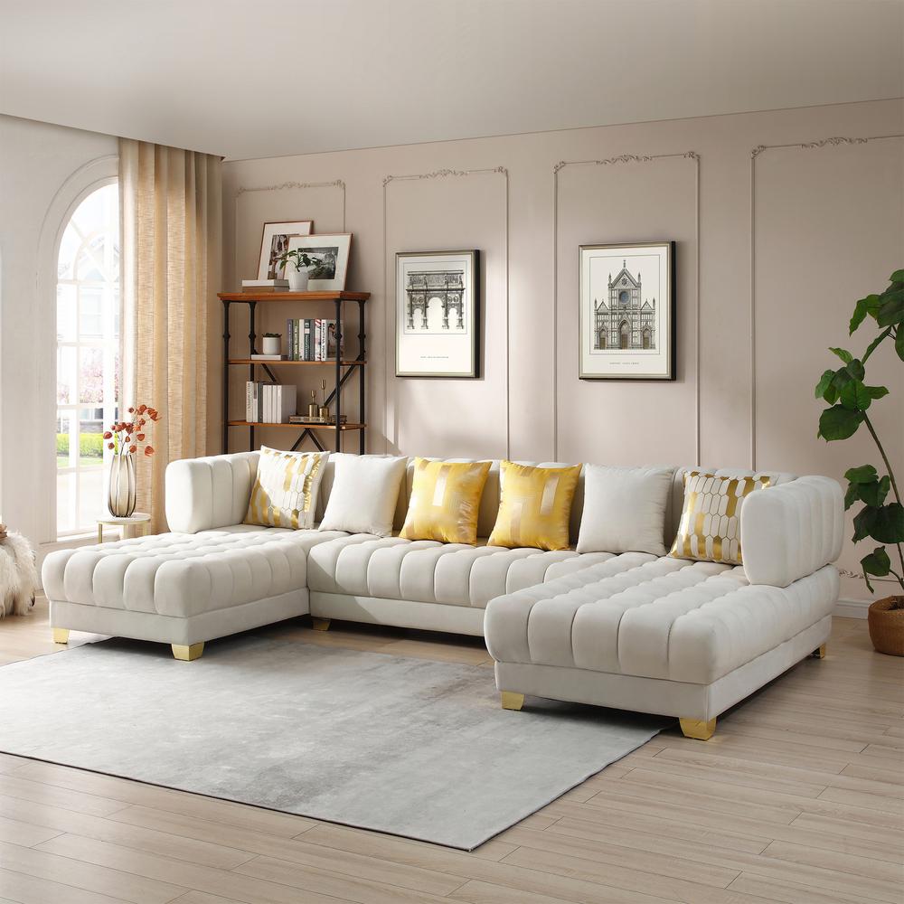 U-Shaped Double Chaise Sectional Sofa - 140" Large Couch with 6 Pillows. Picture 6