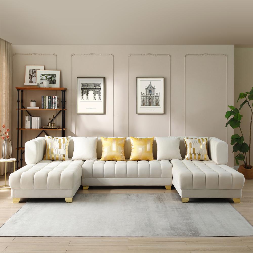 U-Shaped Double Chaise Sectional Sofa - 140" Large Couch with 6 Pillows. Picture 7