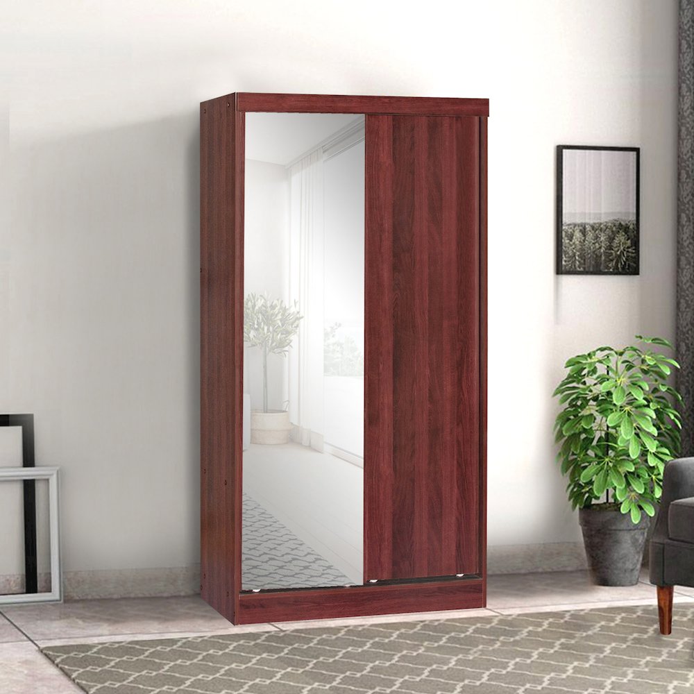 Mirror Wood Double Sliding Door Wardrobe. Picture 2