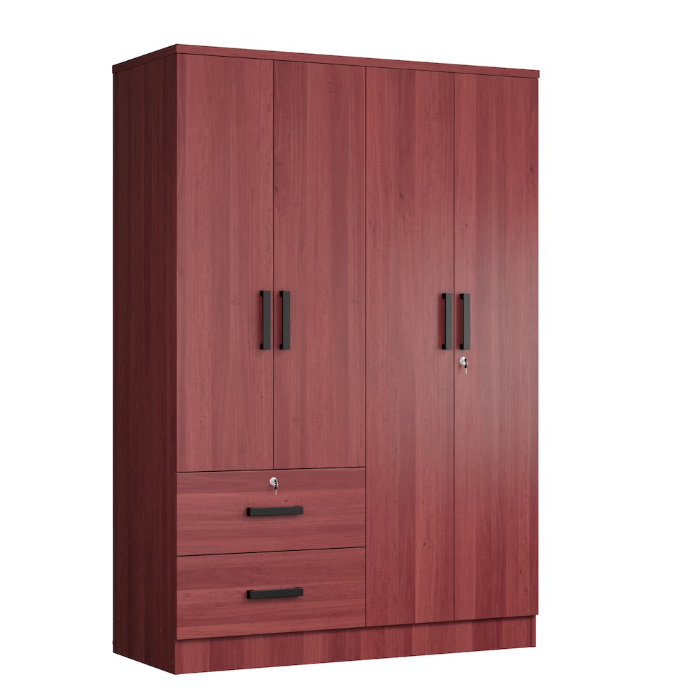 Better Home Products Luna Modern Wood 4 Doors 2 Drawers Armoire in Mahogany. Picture 1