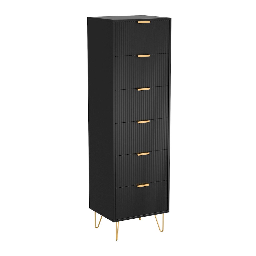 6-Drawer Lingerie Chest with Gold Metal Legs and Handles (Black). Picture 1