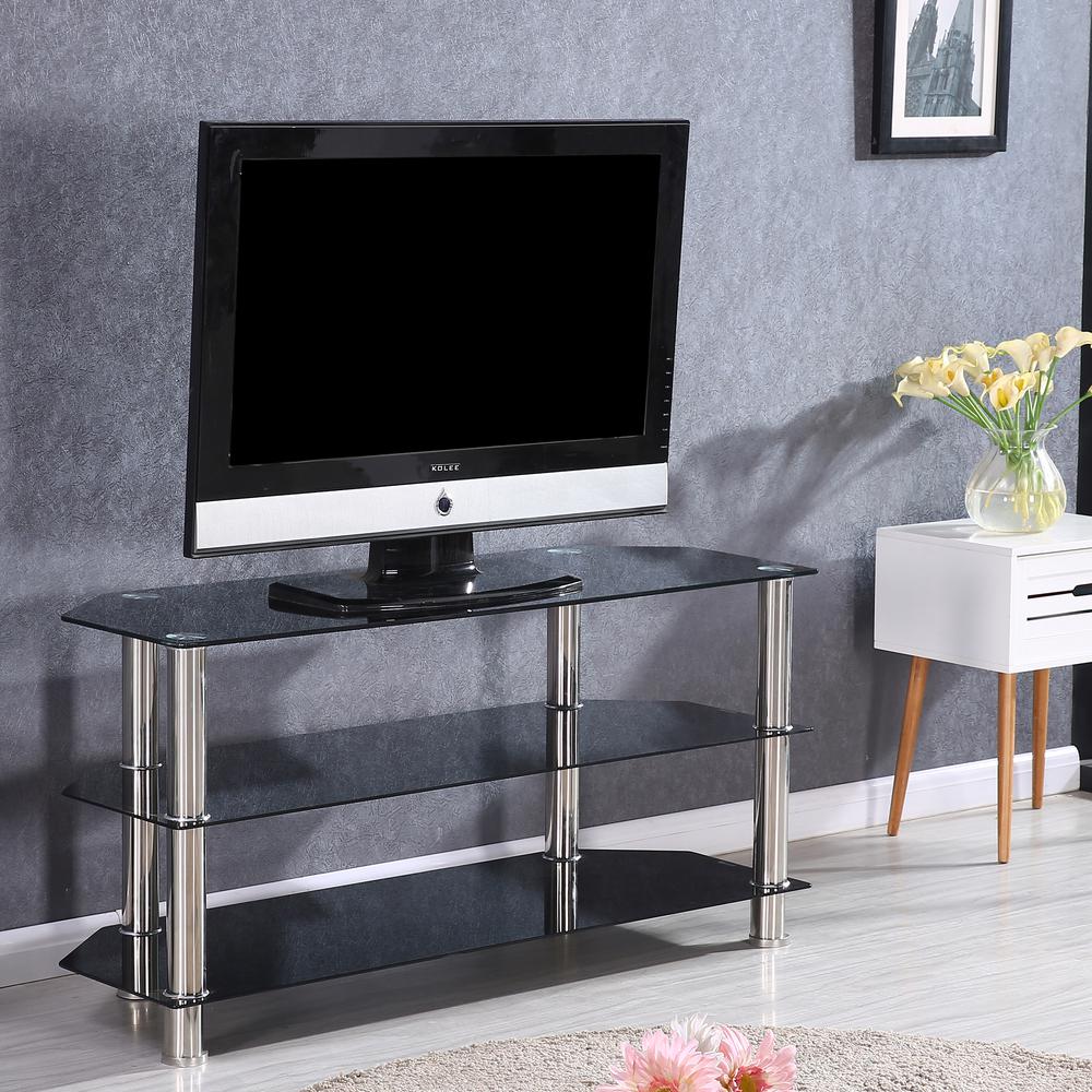 Better Home Products Adele Tempered Glass TV Stand for 43-inch TV in Black. Picture 7