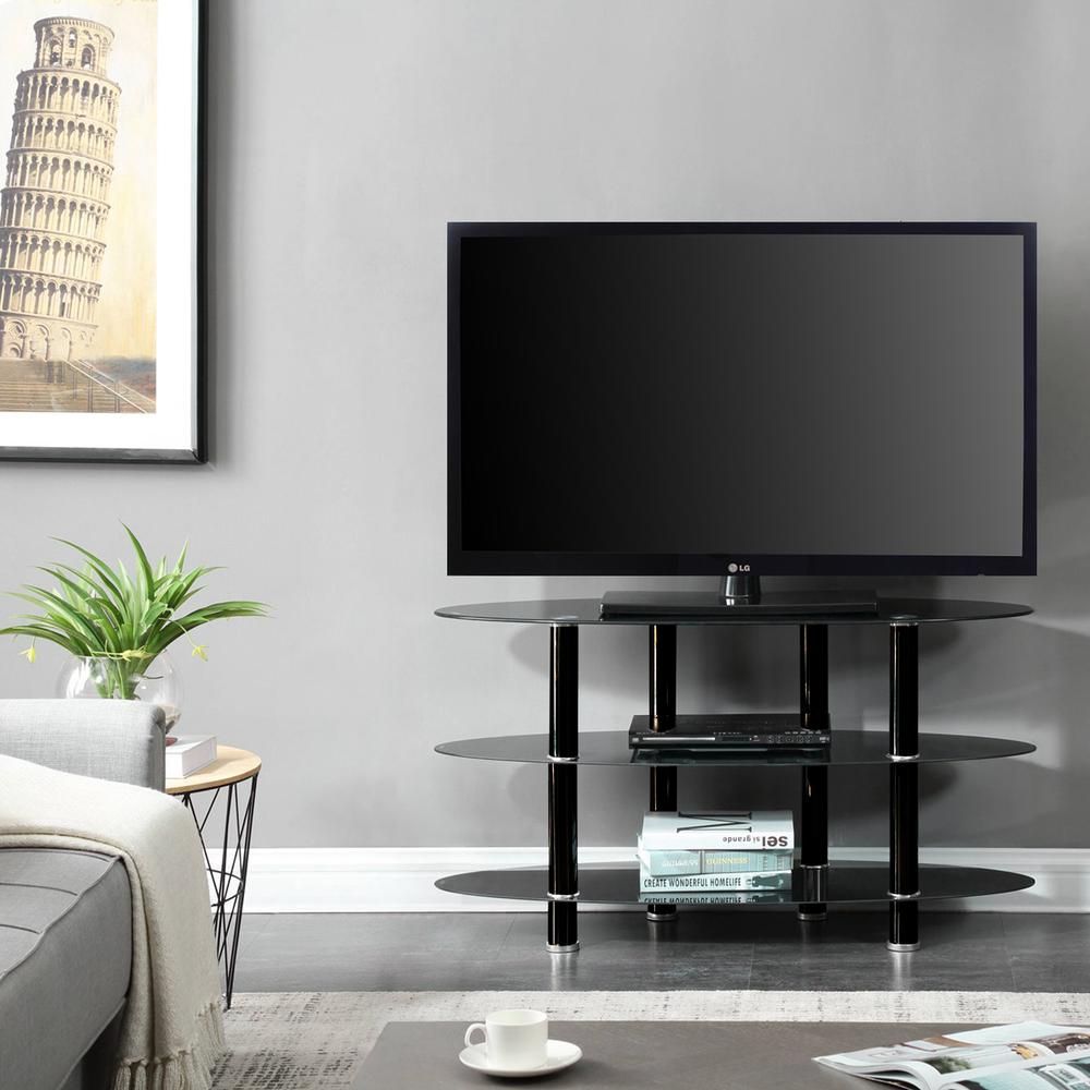 Better Home Products Neo Oval Tempered Glass TV Stand for 40-inch TV in Black. Picture 5