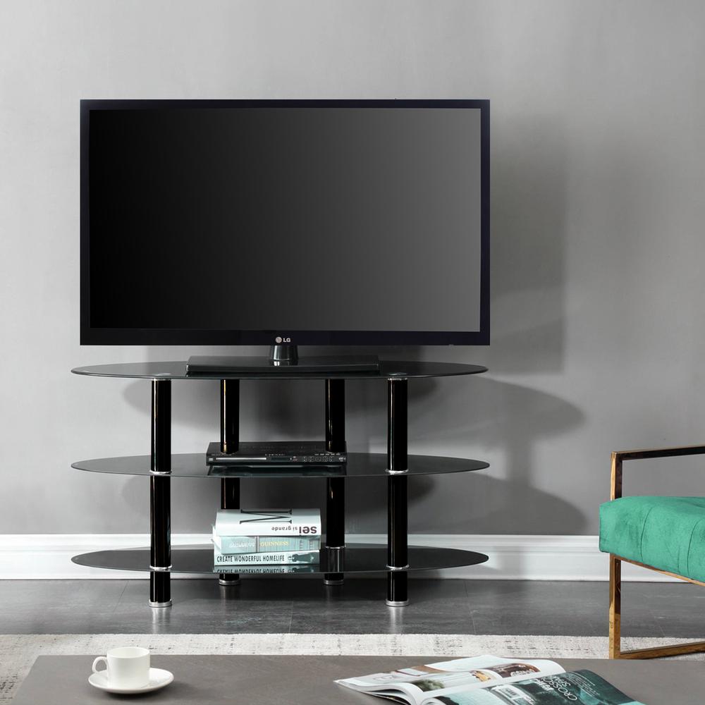 Better Home Products Neo Oval Tempered Glass TV Stand for 40-inch TV in Black. Picture 4