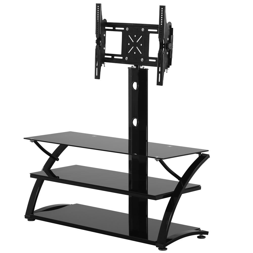 Better Home Products Rosa Swivel Mount Glass TV Stand for 60-inch TV in Black. Picture 2
