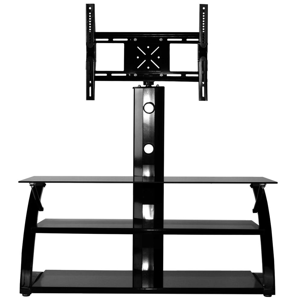 Better Home Products Rosa Swivel Mount Glass TV Stand for 60-inch TV in Black. Picture 3