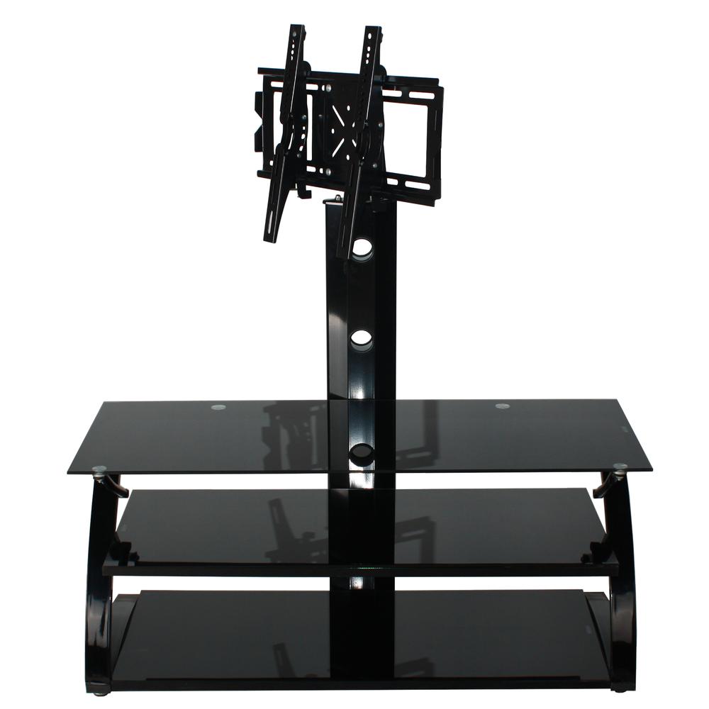 Better Home Products Rosa Swivel Mount Glass TV Stand for 60-inch TV in Black. Picture 4